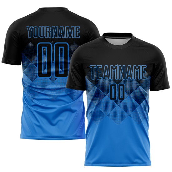 Benutzerdefinierte Sublimation Schwarz Fußball Pulver Jersey Uniform Blau Benutzerdefinierte Sublimation Schwarz Fußball Pulver Jersey Uniform Blau