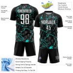 Trikotuniform Weiß-Aqua Benutzerdefinierte Fußballsublimation Schwarzer Blitz