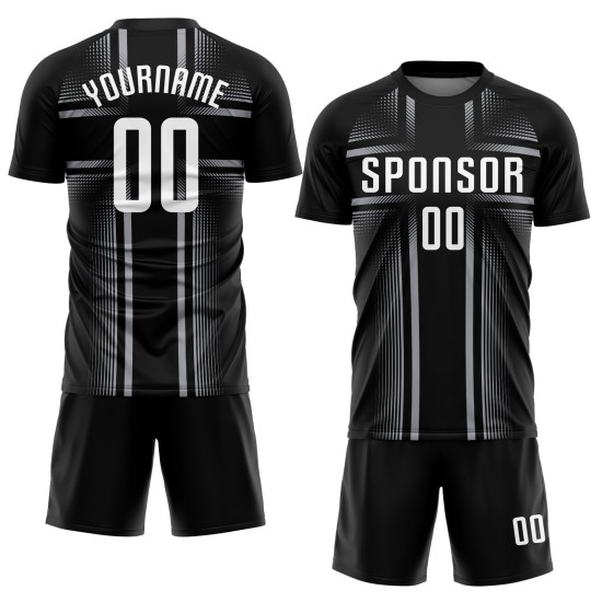 Sublimation Schwarz Custom Weiß-Grau Uniform Jersey Fußball