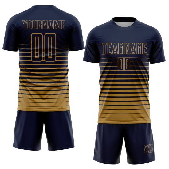 Sublimation Gold Nadelstreifen Navy Fußball Verblassen Uniform Jersey Custom Old Fashion