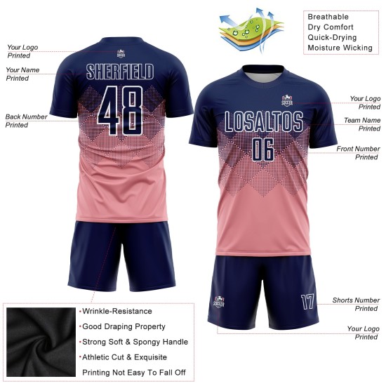 Sublimation Custom Uniform Navy-Weiß Medium Jersey Pink Fußball Sublimation Custom Uniform Navy-Weiß Medium Jersey Pink Fußball