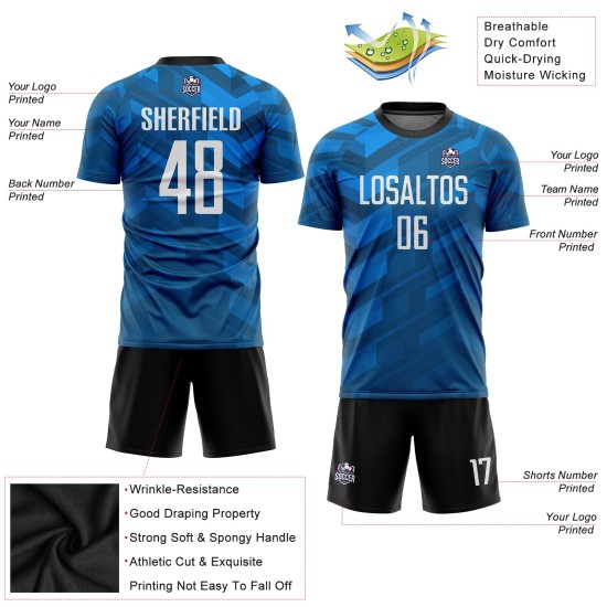 Fußball Custom Blau Jersey Weiß-Schwarz Licht Uniform Sublimation