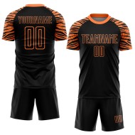 Benutzerdefinierte Sublimation Streifen Schwarz Jersey Fußball Orange Uniform Tiger