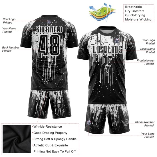 Uniform Trikot Schwarz Fußball Sublimation Weiß Custom