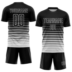 Verblassen Weiß Nadelstreifen Benutzerdefinierte Schwarz Uniform Sublimation Fußball Jersey Mode