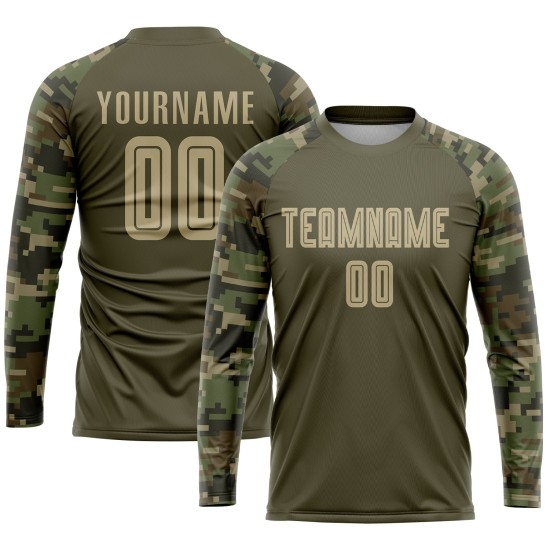 Sublimation zum Fußballdienst, benutzerdefiniertes Salute-Uniform-Trikot Vegas Gold-Camo Olive Sublimation zum Fußballdienst, benutzerdefiniertes Salute-Uniform-Trikot Vegas Gold-Camo Olive
