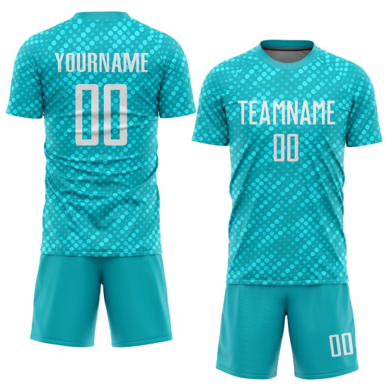 Jersey Fußball Weiß Benutzerdefinierte Uniform Sublimation Aqua