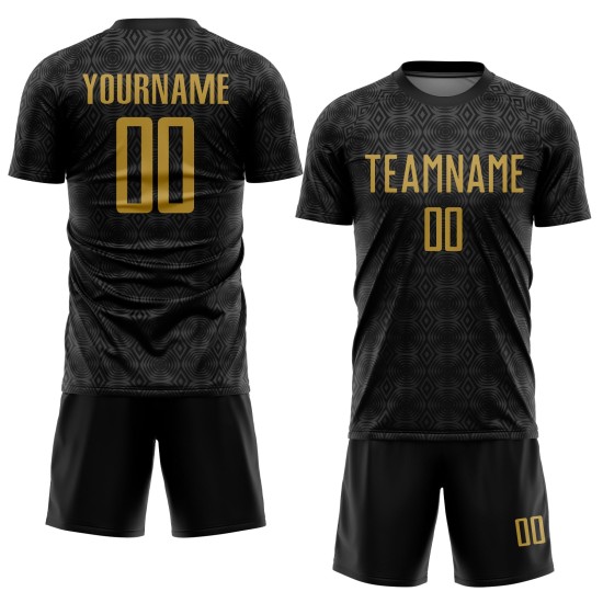 Uniform Geometrische Fußball Sublimation Schwarz Benutzerdefinierte Formen Jersey Altgold