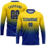 Sublimation Fußball Jersey Ärmel Royal Uniform Custom Gold Mode Verblassen Lange