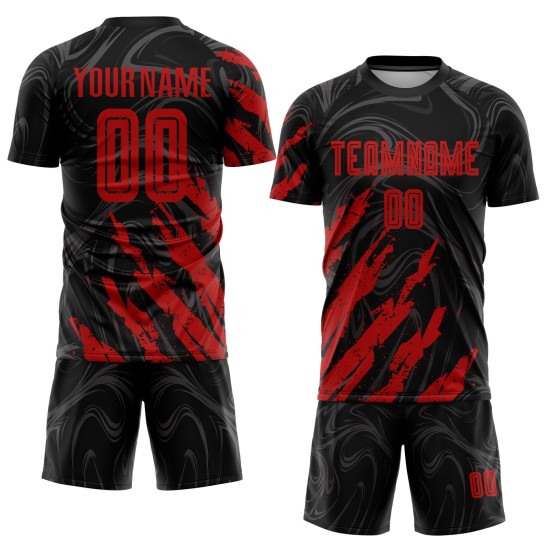 Schwarzes Trikot Fußball Sublimation Uniform Rot Custom