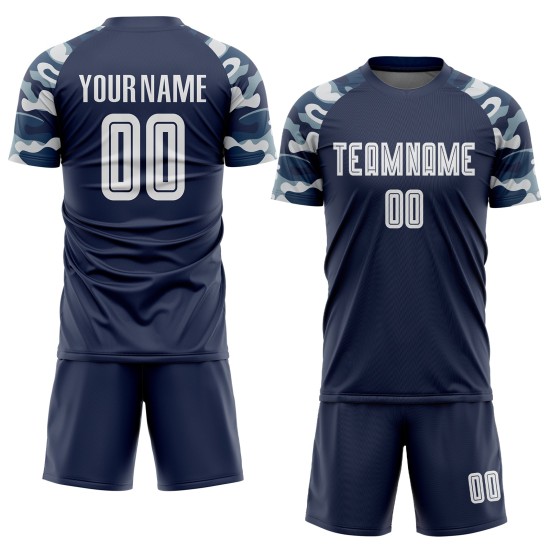 Uniform Navy Trikot Sublimation Fußball Weiß-Camo Custom Uniform Navy Trikot Sublimation Fußball Weiß-Camo Custom