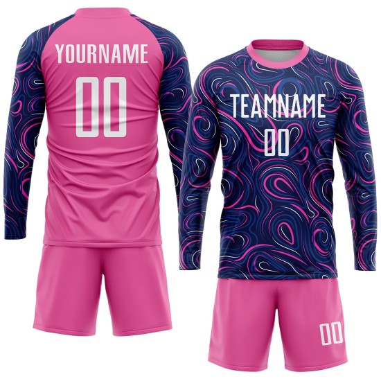 Fußballtrikot Weiß-Rosa Sublimation Navy Uniform Custom Fußballtrikot Weiß-Rosa Sublimation Navy Uniform Custom