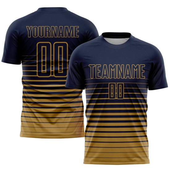 Sublimation Gold Nadelstreifen Navy Fußball Verblassen Uniform Jersey Custom Old Fashion