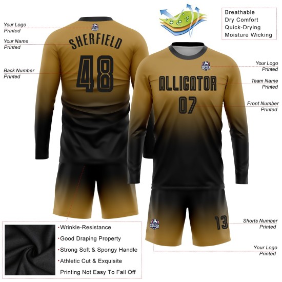 Gold Fade Custom Fußball Lange Alte Sublimation Jersey Uniform Mode Schwarz