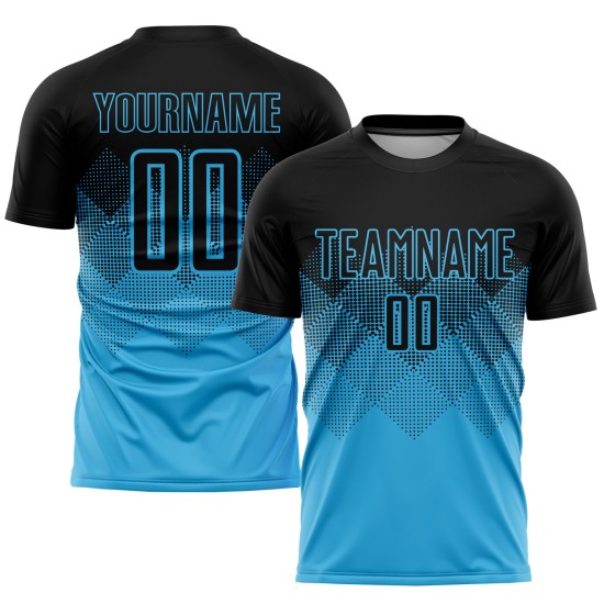 Sky Sublimation Schwarz Custom Uniform Blau Fußballtrikot