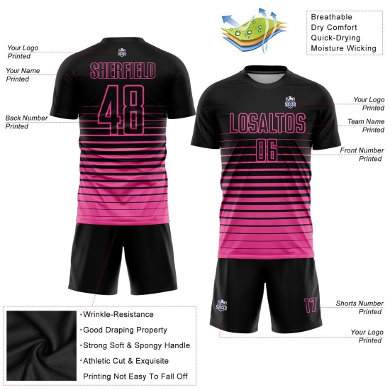 Rosa Nadelstreifen Sublimation Fußball Verblassen Uniform Jersey Schwarz Mode Custom