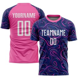Fußballtrikot Weiß-Rosa Sublimation Navy Uniform Custom
