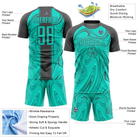 Jersey Sublimation Fußball Abstrakt Aqua Custom Grau Stahl Uniform Flüssigkeit