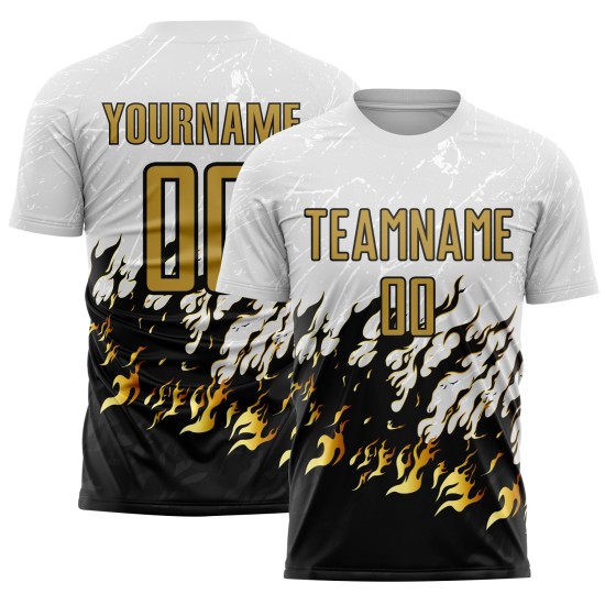Uniform Fußball Sublimation Flamme Alt Gold-Schwarz Weiß Jersey Custom