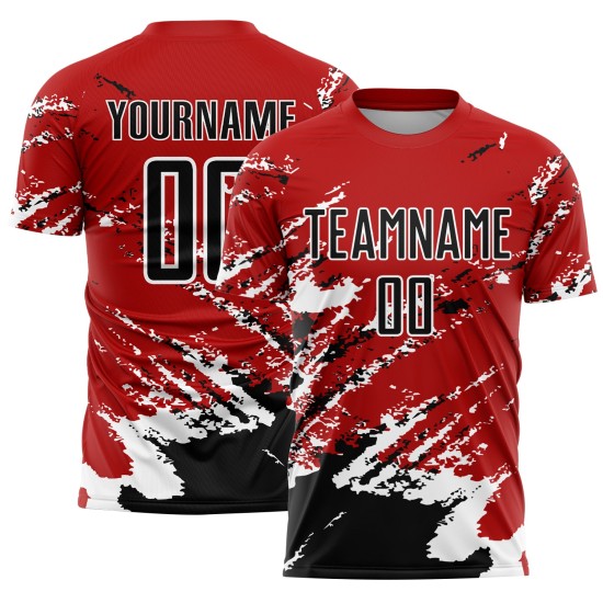 Sublimation Custom Abstrakte Fußball Uniform Rot Schwarz-Weiß Fragment Art Splash Jersey Sublimation Custom Abstrakte Fußball Uniform Rot Schwarz-Weiß Fragment Art Splash Jersey